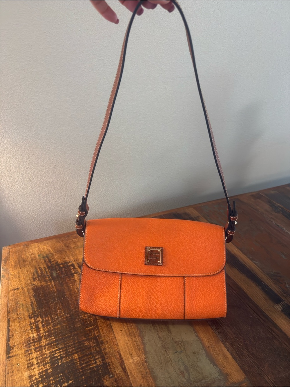 Dooney & Bourke Orange Pebbled Leather Flap Shoulder Bag